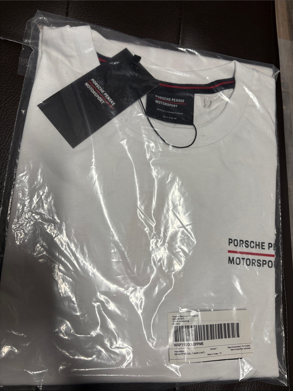 Porsche Design White Short-Sleeve Motorsport Logo Tee with Black & Red Accents